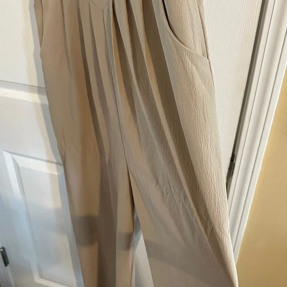 Beige Overall Wide Leg Pants with Button Details. - Picture 2 of 5